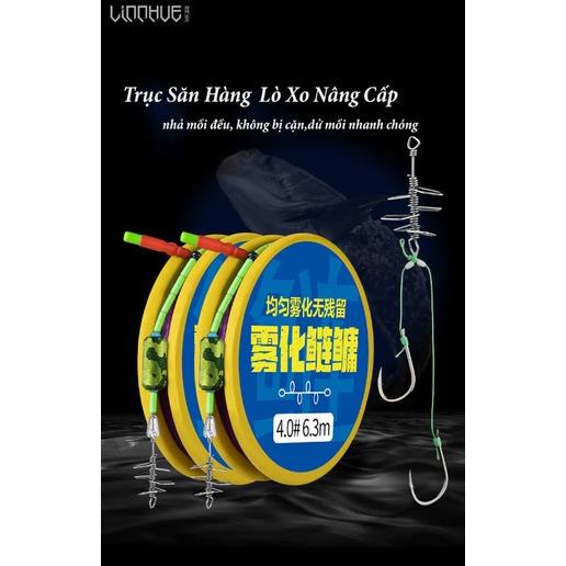 Trục Câu Đài săn hàng buộc sẵn kèm Lưỡi IZU  , kèm lò xo Cao Cấp LinnHue , dây Fluo CacBon chống nổ hiệu quả