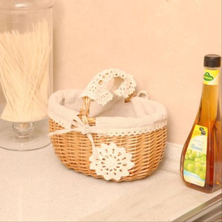 Giỏ mây đan phối vải xinh