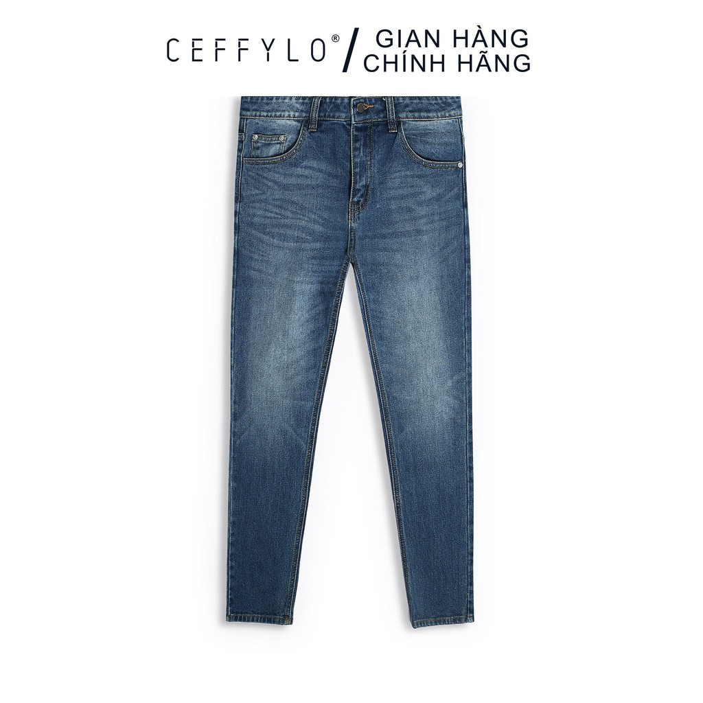 Quần Jeans trơn Xanh Đậm nam form slimfit trơn CEFFYLO chất Jean thun co giãn nhẹ