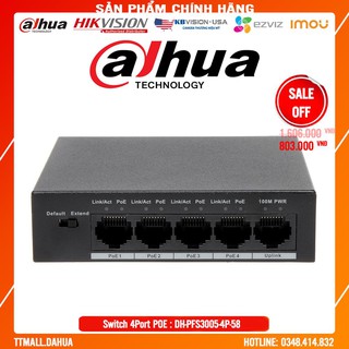 Switch poe hai lớp dahua pfs3005-4p-58- bảo hành chính hãng 18 tháng