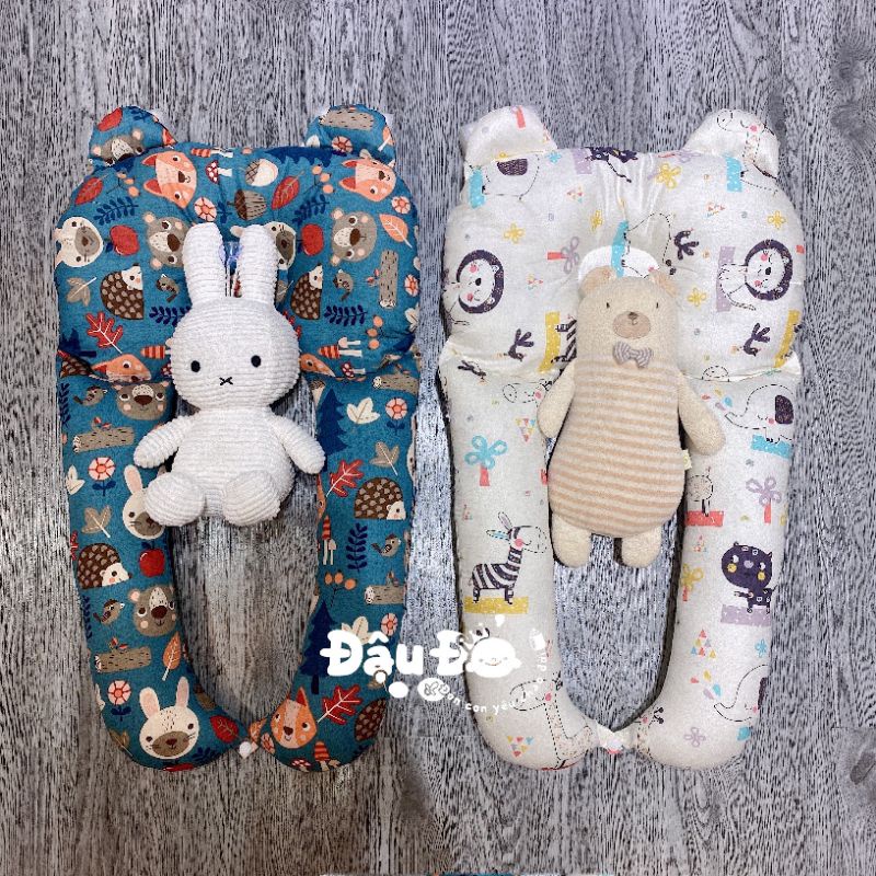 ♥️Tặng kèm túi đựng♥️ Gối chữ u lõm đầu tai gấu cotton cho bé