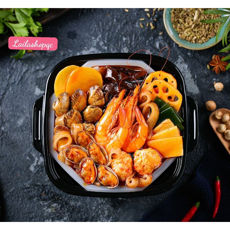 Lẩu tự sôi hải sản full topping tôm bào ngư ngao bạch tuộc lau tu soi chua cay