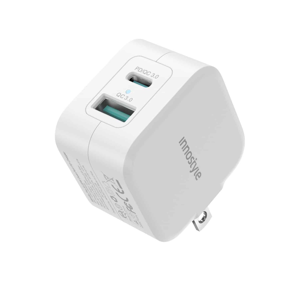 Củ Sạc 2 Cổng Innostyle USA 20W PD/QC3.0 Dành Cho iPhone 14/13/12 Series