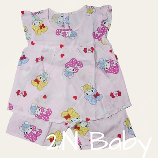 Đồ bộ mặc nhà bé gái quần đùi tay cánh tiên 14 - 16 kg