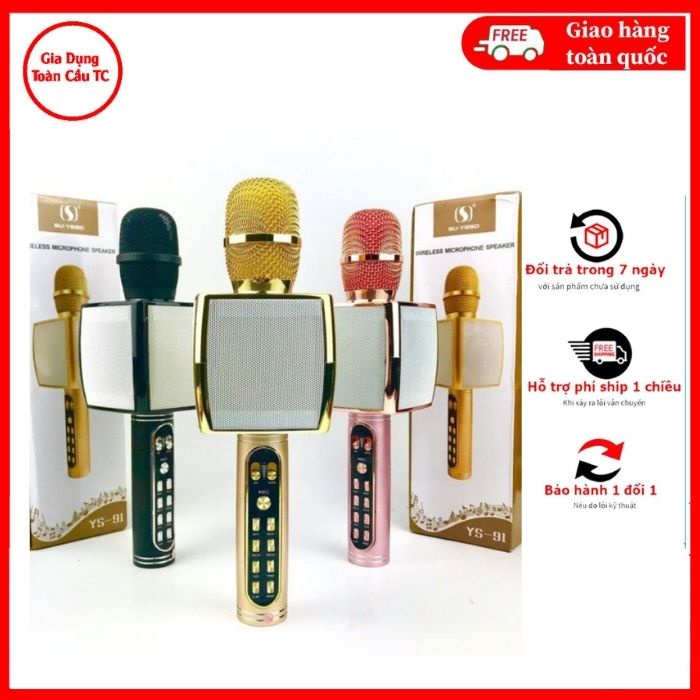 Micro Karaoke Bluetooth YS-91, Mic Cầm Tay Kèm Loa Không Dây Hỗ Trợ Kết Nối Thẻ Nhớ, Usb