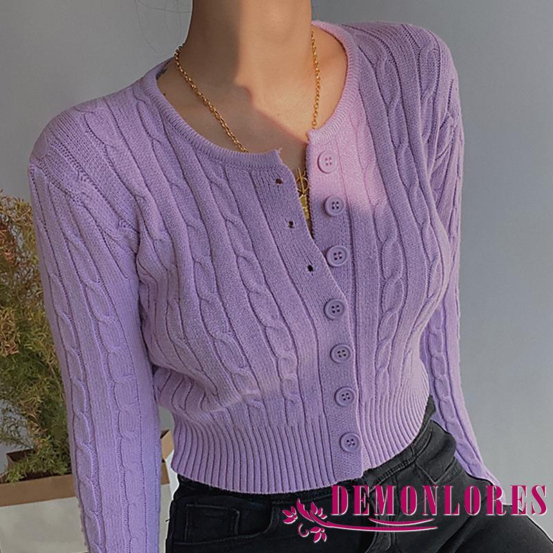 Áo cardigan dệt kim tay dài cổ tròn màu sắc đơn giản dành cho nữ