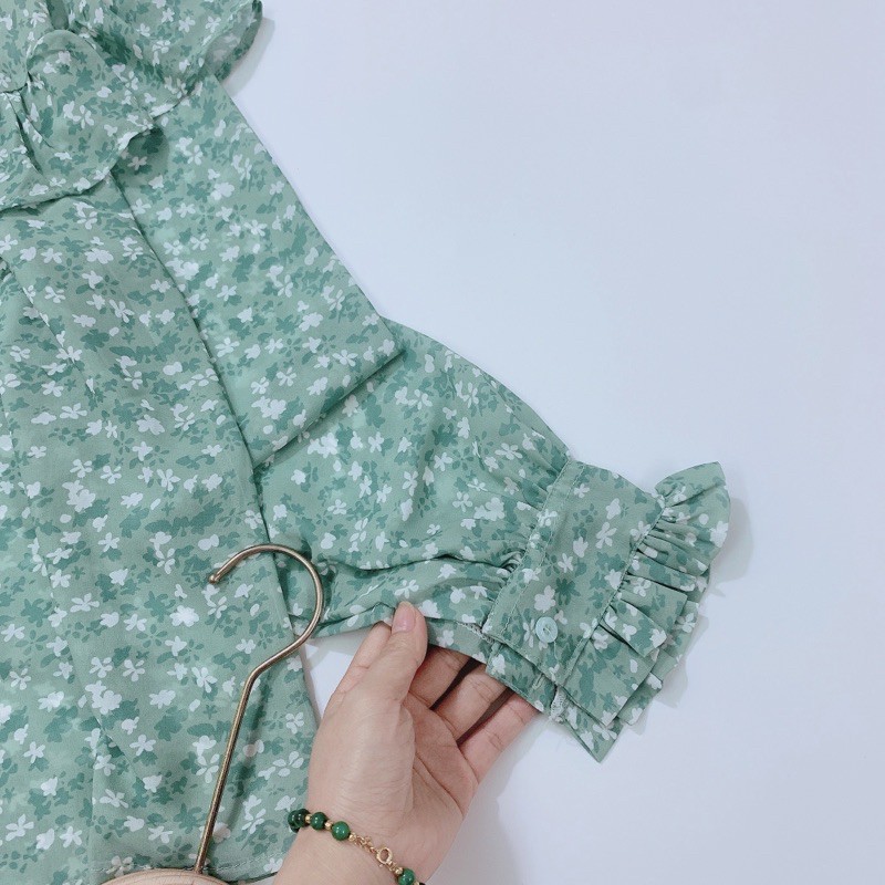 SM10 - ÁO SƠ MI NỮ VOAN XANH HOA NHÍ TRẮNG BÈO | BigBuy360 - bigbuy360.vn