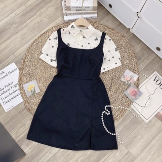 Váy yếm đen phối hoa