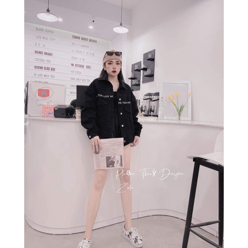 Áo khoác kaki nam nữ unisex TEXT ngang ngực form rộng đen basic, áo sơ mi kaki dài tay nữ thu đông Ulzzang streetwear