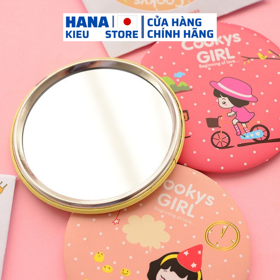 Gương trang điểm mini siêu cute cầm tay bỏ túi Hàn Quốc tiện lợi viền kim loại