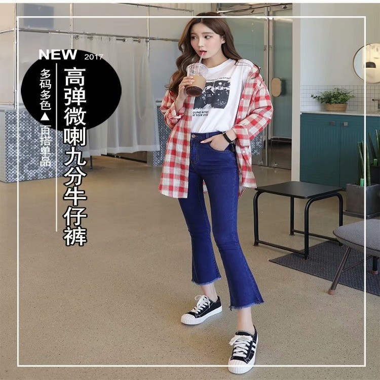 Quần Jeans Nữ Lưng Cao Ống Loe Thời Trang