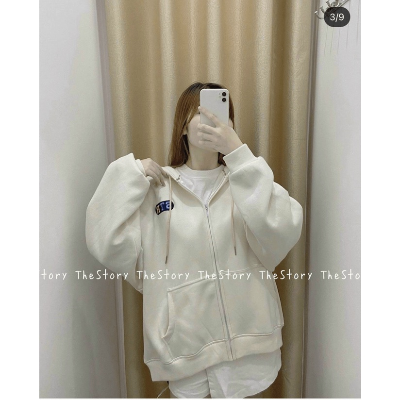 Áo Khoác Nữ Chất Nỉ Dày Mịn Nón 2 Lớp Logo Thêu Form Rộng Mặc Đẹp Thoải Mái Che Nắng Jellyfashion