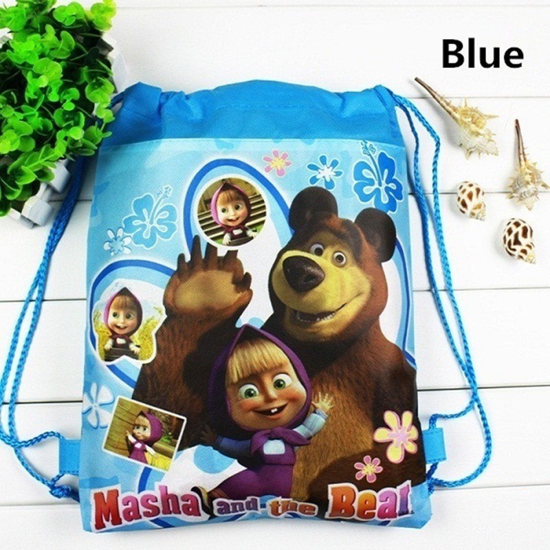 Ba Lô Dây Rút Vải Không Dệt In Hình Hoạt Hình Masha And The Bear