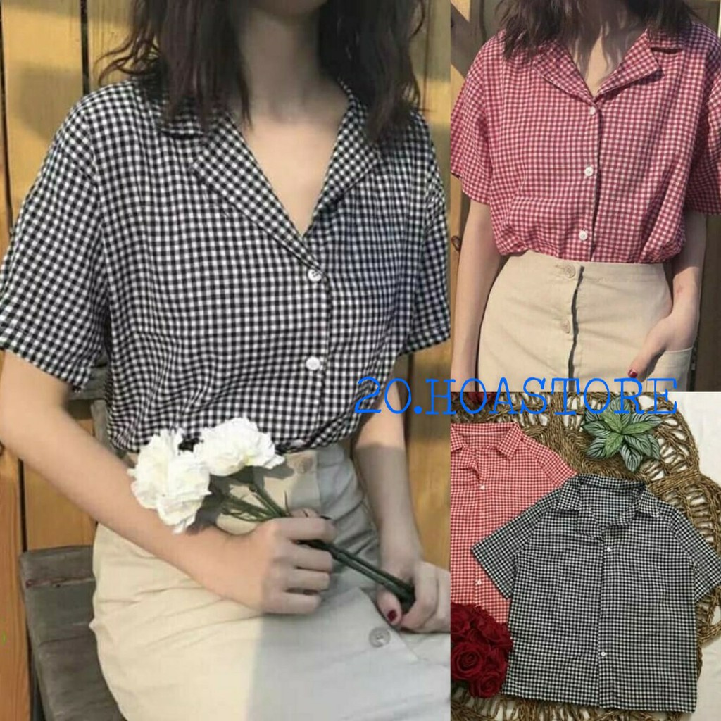 SƠ MI CARO ĐỎ ĐEN CỔ BẺ BASIC HOT