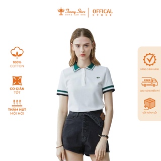 Áo polo nữ cổ xanh thêu logo cá sấu cao cấp, Áo thun nữ cổ trụ tay ngắn chất cotton mát lạnh