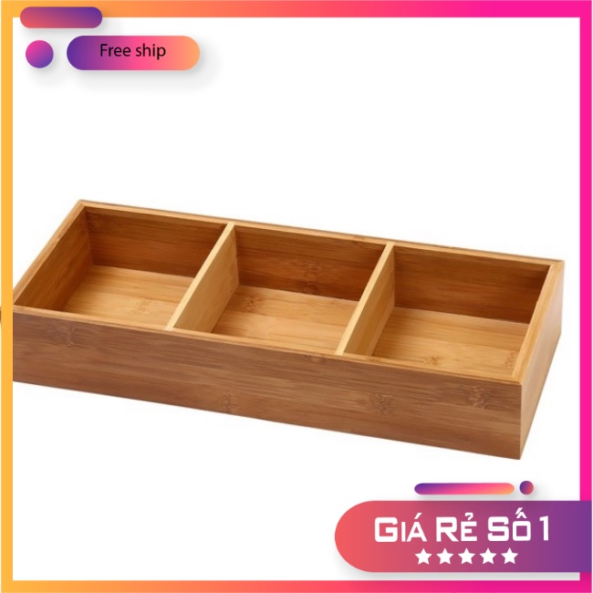Khay gỗ đựng đồ chia ngăn 3 ngăn đa năng bằng gỗ thông