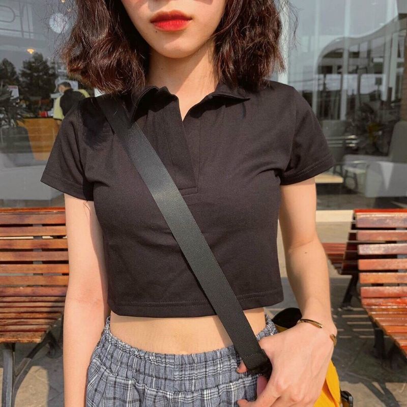 Áo croptop polo basic chất thun borip tôn dáng