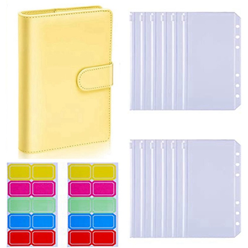 Set 12 Tờ Giấy A6 Bìa Da PU Đựng Tiền Tiết Kiệm Có Nhãn Dán Tiện Dụng