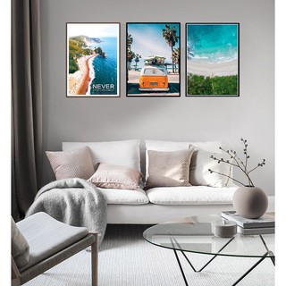 Bộ 3 tranh canvas treo tường cảnh biển lồng khung bản gỗ TTC1110