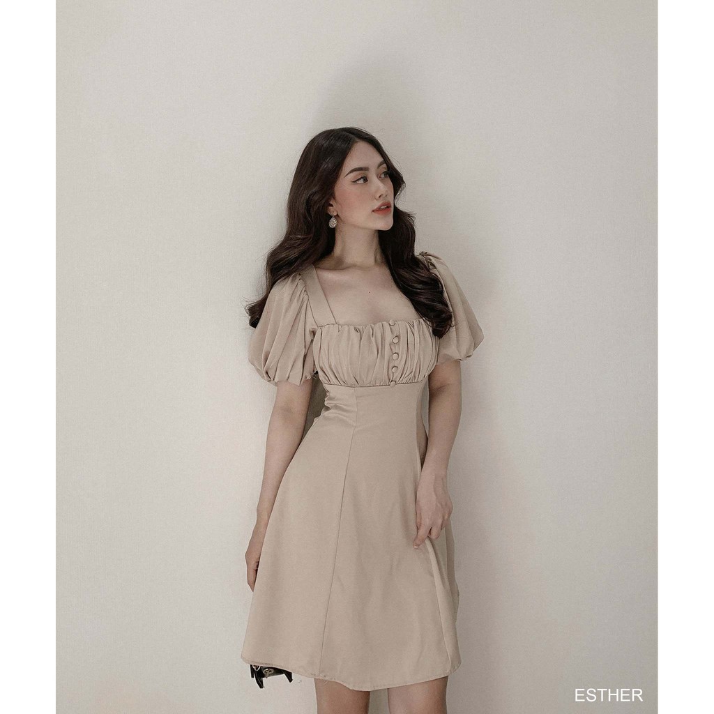 (suclothing) ESTHER DRESS - Đầm thiết kế tay phồng hở lưng - váy xòe cutout đi tiệc