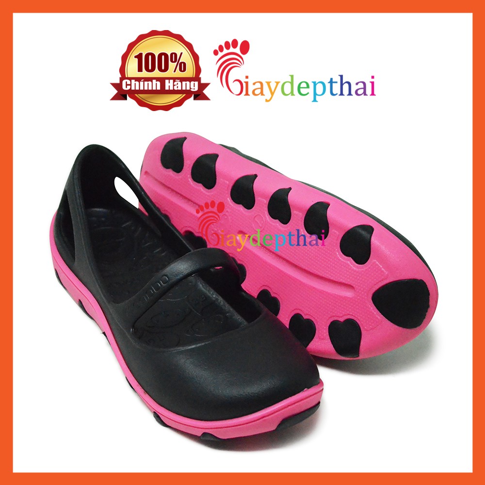 Giày Nhựa Nữ Thái Lan Monobo Tammy Đế Trái Tim (Đen Hồng)