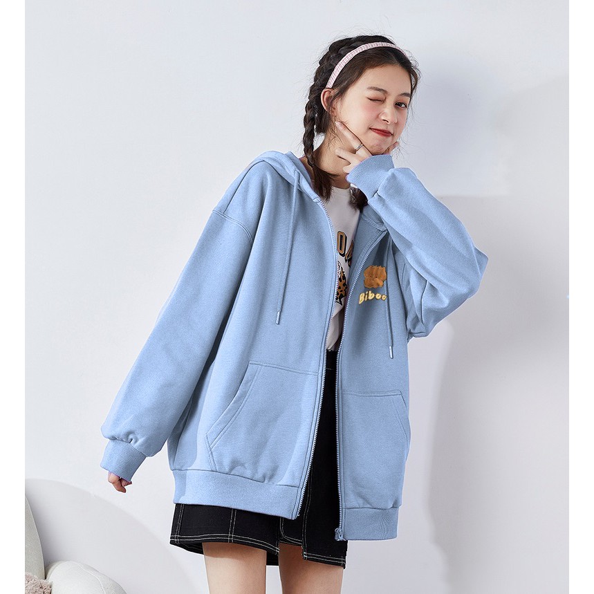 Áo khoác chống nắng form rộng có nón nam nữ ULZZANG style ❤️ HOODIE ZIP BIBOO VIVU123STORE   HOD133