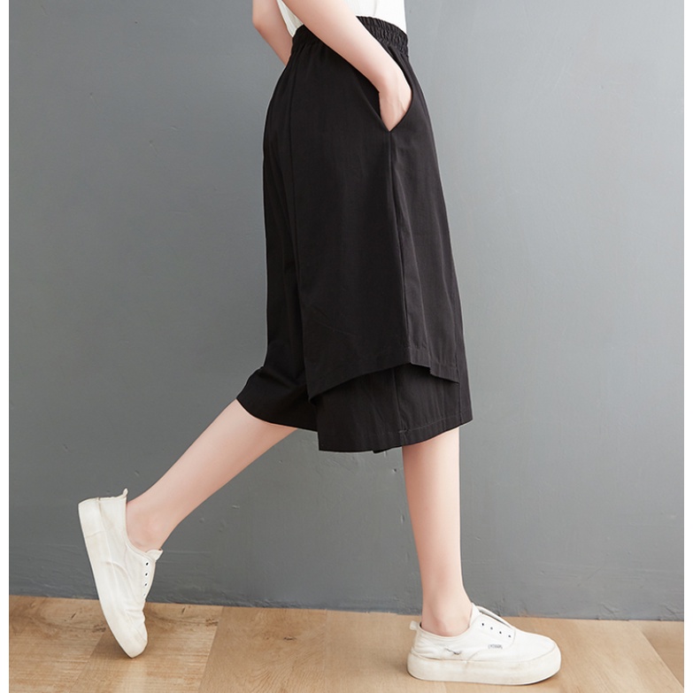 A236 Quần bigsize freesize dáng lửng kiểu dáng trẻ trung trơn màu, hai màu kaki và đen