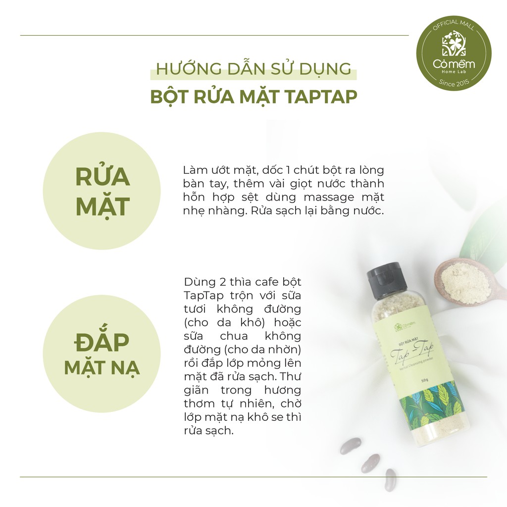 Bột Rửa Mặt Taptap Giảm Mụn Ẩn Mụn Đầu Đen Cỏ Mềm 50g