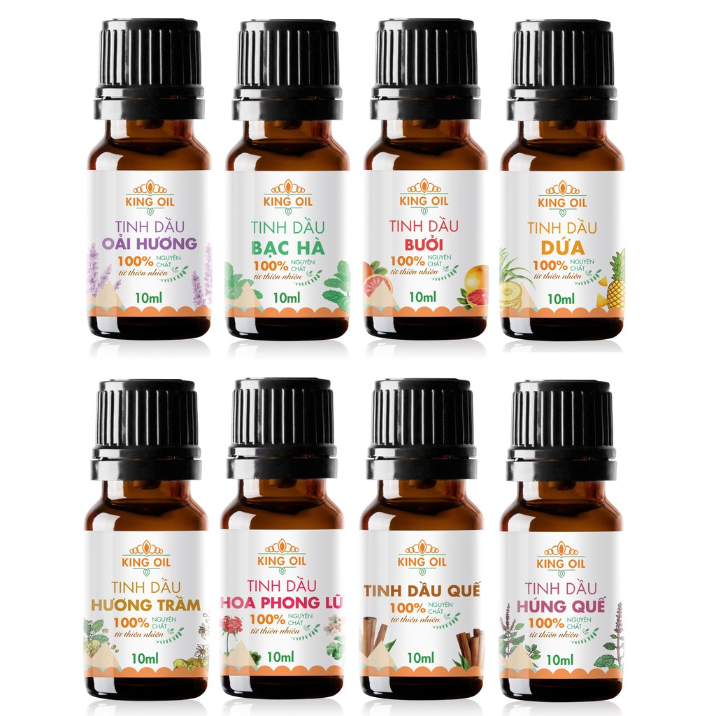 Tinh dầu lọ 10ml Sả Chanh/ Bạc Hà/ Quế/ Oải hương/ Bưởi/ Cam/ hoa Lài/ Quýt/ Trầm/ tràm huế/ Gừng/ hoa Hồng/ Java/ Thông