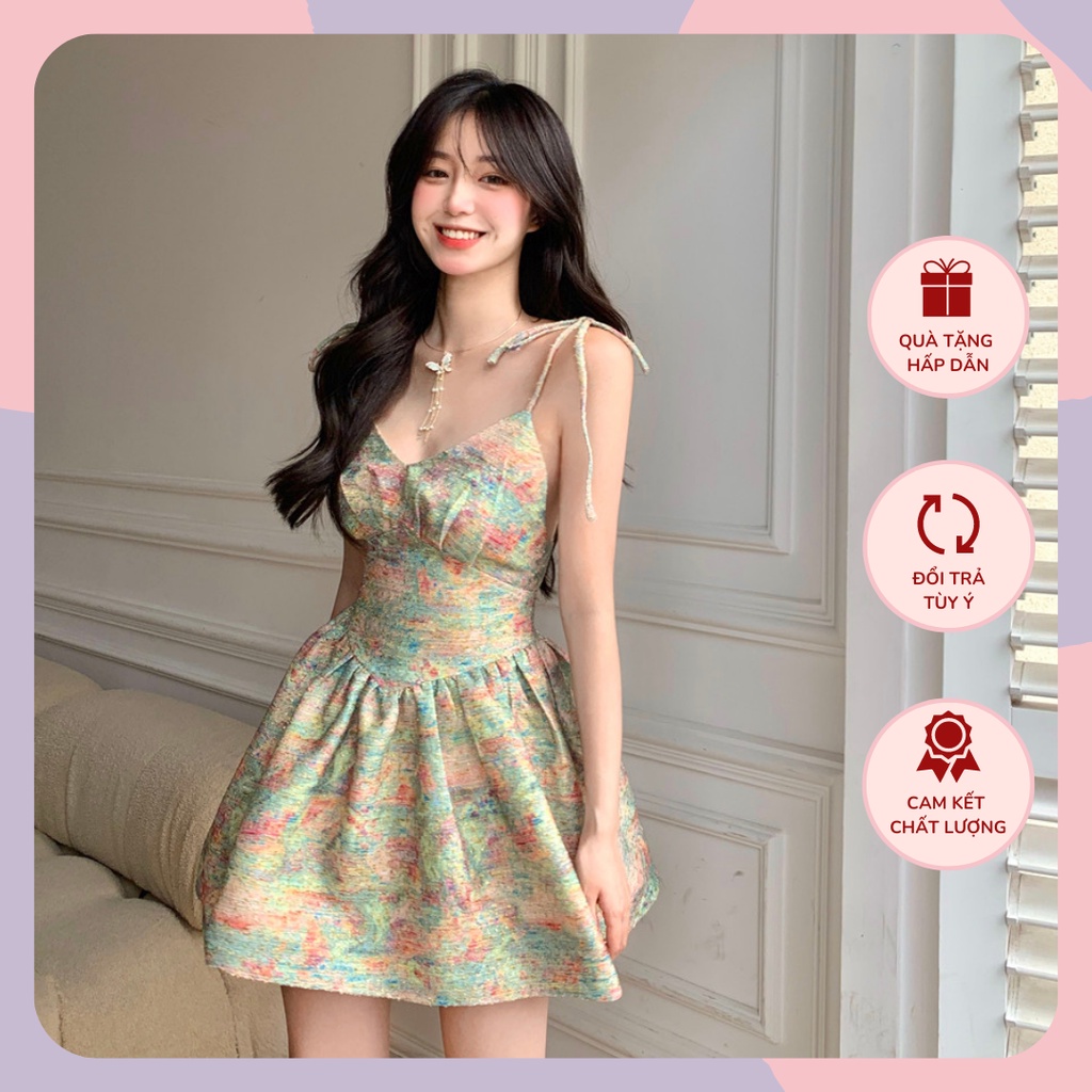 Váy 2 dây xòe hở lưng dáng corset màu xanh cực xinh WANAWEAR đầm dạ 2 lớp phong cách sexy retro quyến rũ