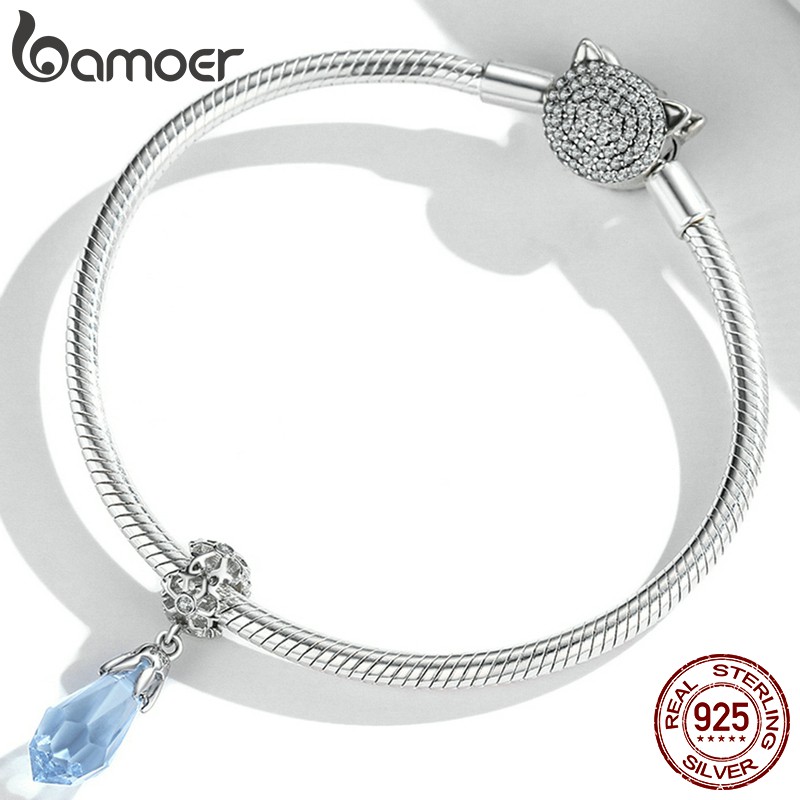 Mặt Trang Sức Bamoer Bsc515 Bằng Bạc 925 Hình Bông Tuyết Đính Đá Pha Lê Lỗ 4.5mm Dùng Làm Vòng Cổ/Vòng Tay DIY