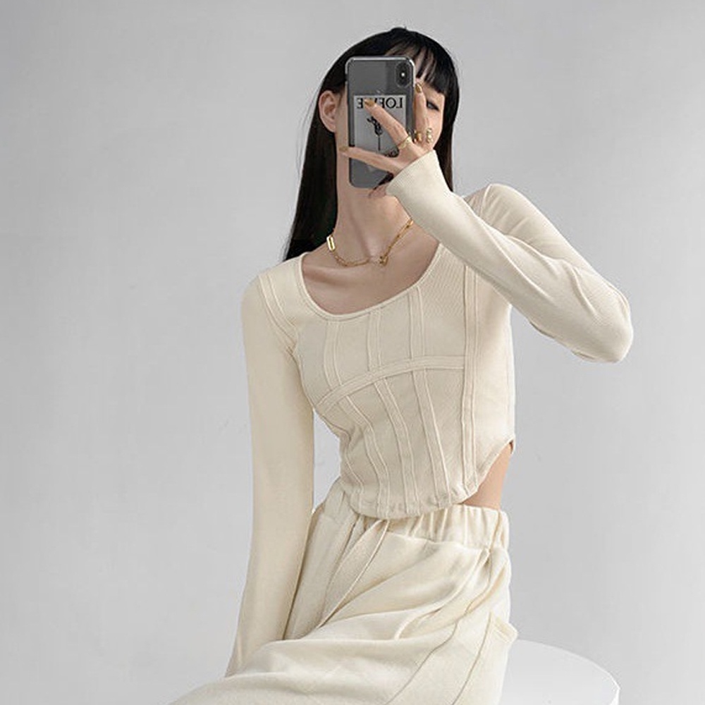 Áo Thun Tay Dài Cổ Vuông Dáng Ôm Thời Trang Quyến Rũ Cho Nữ