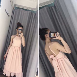 Váy maxi 2 dây thắt nơ lưng kèm mút ngực