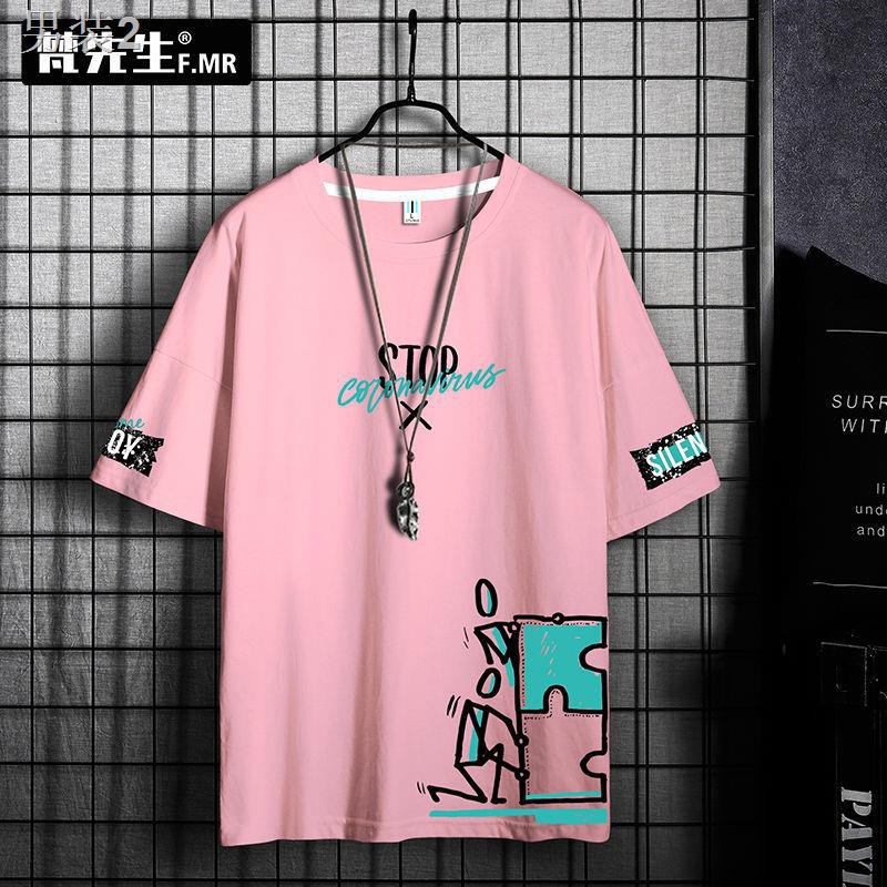 ◆100% cotton mùa hè ngắn tay T- áo sơ mi thời trang hàng hiệu hip-hop nam in hình rời hợp đôi trẻ trung năm điểm