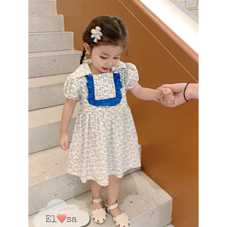 Váy bé gái hoa nhí cổ vuông cúc ngực siêu xinh