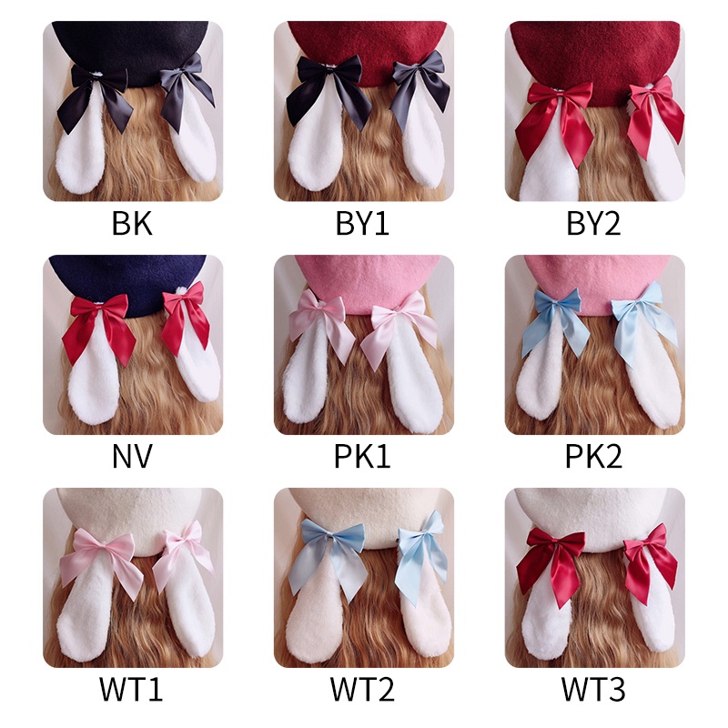 Mũ Nồi Bằng Len Đính Nơ Tai Thỏ Phong Cách Lolita Cổ Điển Giữ Ấm Mùa Đông Cho Nữ