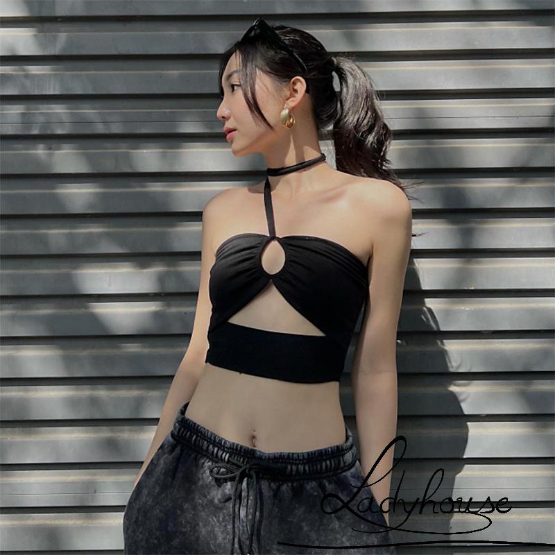 Áo hai dây Hở Rốn Cổ Thuyền Màu Trơn Thời Trang Dành Cho Nữ