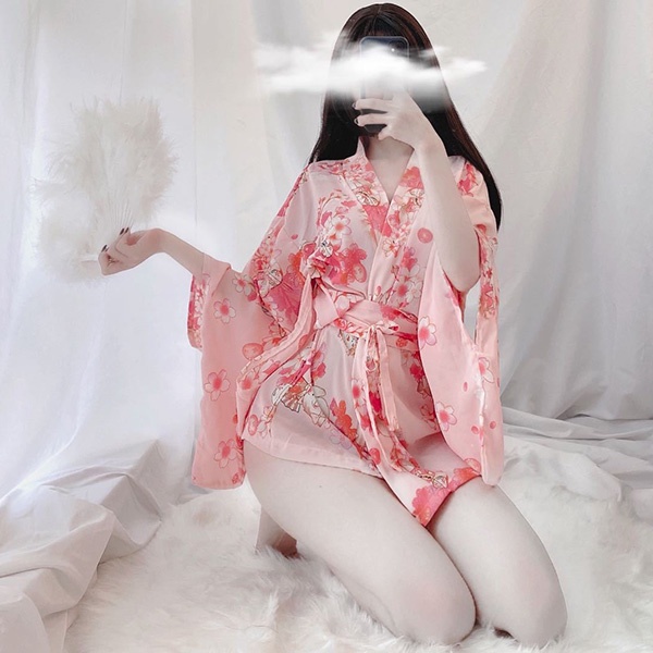 Cosplay Kimono Nhật Bản sexy áo choàng ngủ nữ voan hoa anh đào đáng yêu BIKI HOUSE N742 - TPHCM - Ship Hỏa Tốc