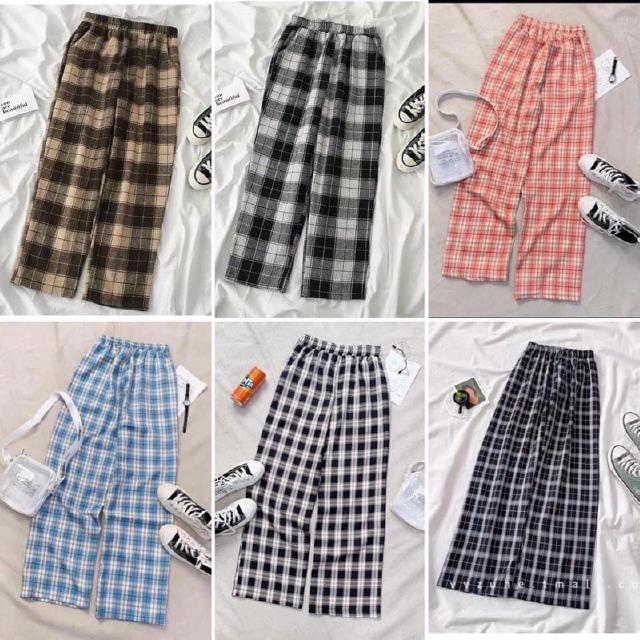 [RẺ NHẤT SÀN] Quần thun sọc caro, quần dài baggy caro vải thun xốp co giãn tốt freesize dưới 60kg
