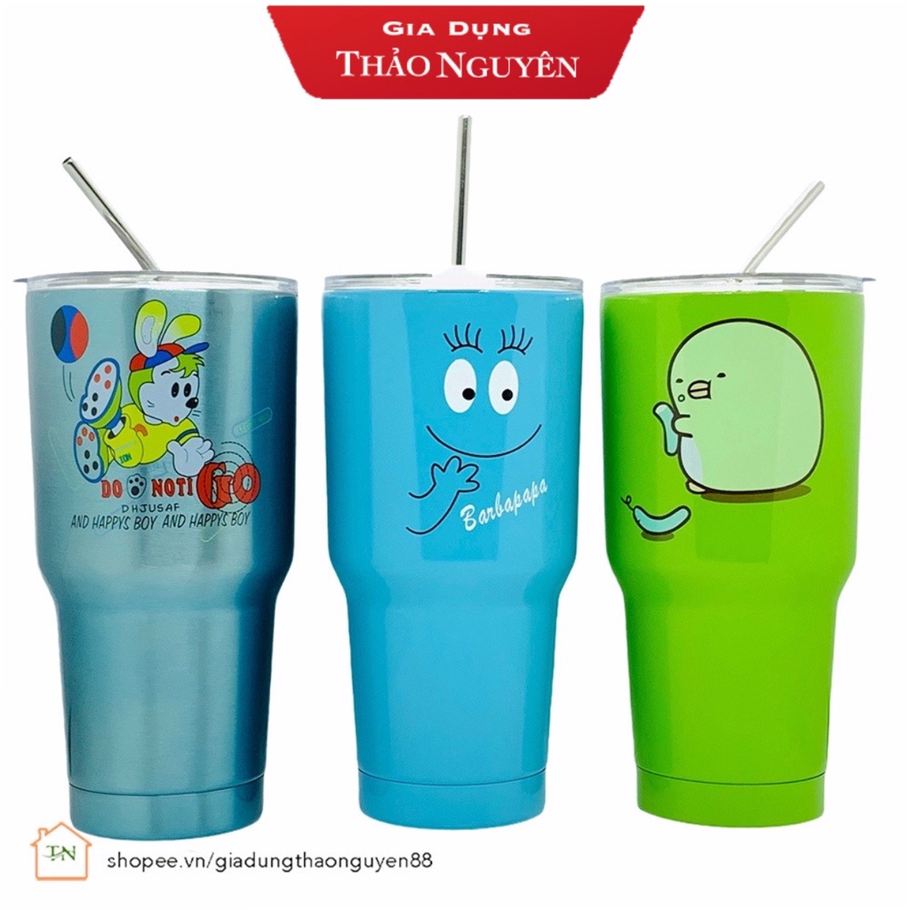CỐC GIỮ NHIỆT - BÌNH GIỮ NHIỆT INOX THÁI LAN( 900ML ) Có Nắp Chống Tràn + Tặng Túi Đựng Và Bộ Ống Hút Inox 3Pcs