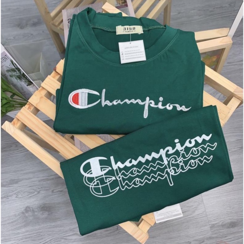 Áo thun tay lỡ MK cổ tròn phông unisex nam nữ màu xanh lá hottrend freesize cotton co giãn form rộng Champion