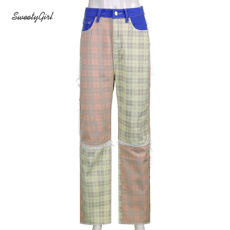 Quần Jean Dài Lưng Cao Dáng Ôm Phối Màu Tương Phản Thời Trang Cho Nữ