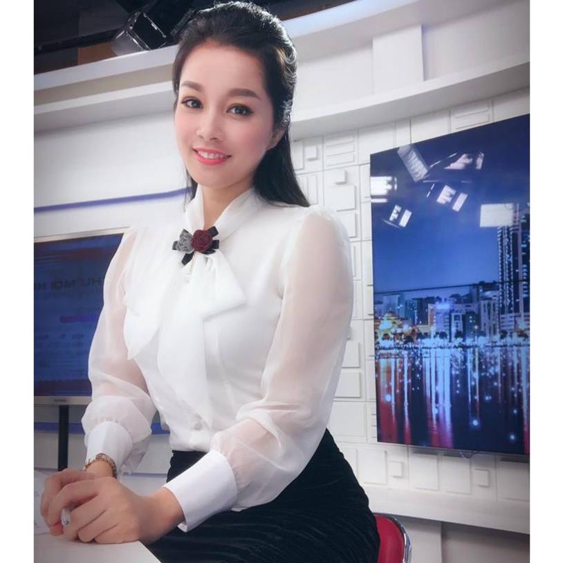 Áo sơ mi trắng thắt nơ♥️ vải đẹp♥️ áo công sở nữ dài tay phom ôm vải voan *