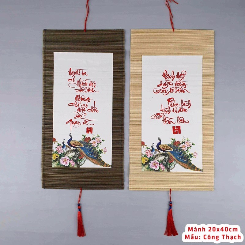 Mành tre nhỏ viết chữ thư pháp treo cây, trang trí