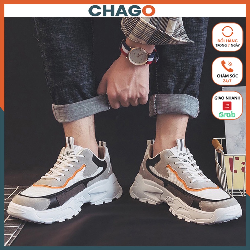 Giày sneaker nam thể thao CHAGO trắng cam, giày tăng chiều cao chất liệu vải phối da lộn phong cách Hàn Quốc - GTT107-2