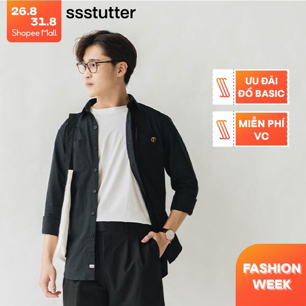 Áo sơ mi nam dài tay thiết kế cổ đức 2 túi ngực SSSTUTTER vải Cotton cao cấp thấm hút mồ hôi 5 màu Oval Shirt
