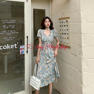 Đầm Đầm Dáng Xòe Đáng Yêu | Đầm Xoè Hoa Cổ Lục Giác Tay Phồng