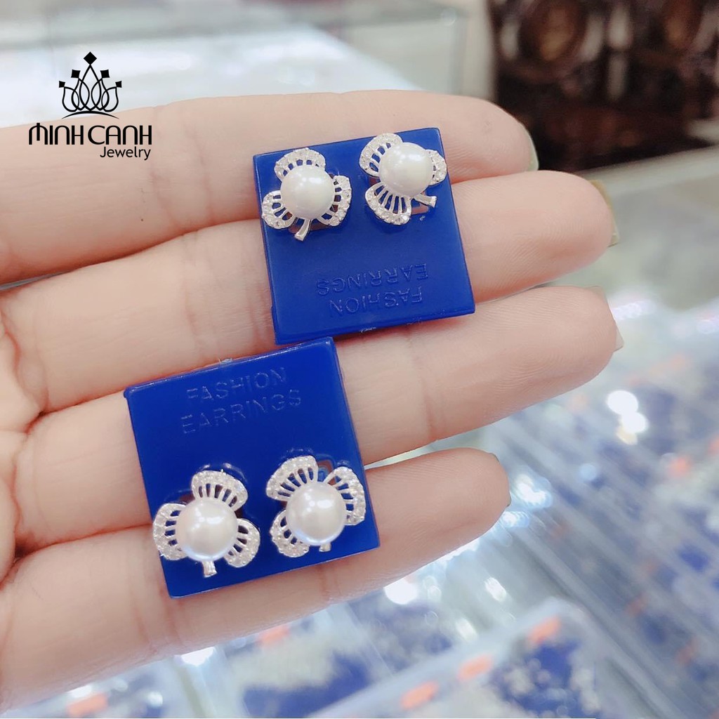 Hoa Tai Bạc Cỏ 3 Lá Đính Hột To - Minh Canh Jewelry