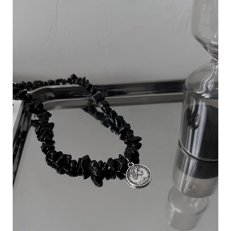 Vòng cổ Mặt Tròn Màu Đen Phong Cách hip hop Thời Trang