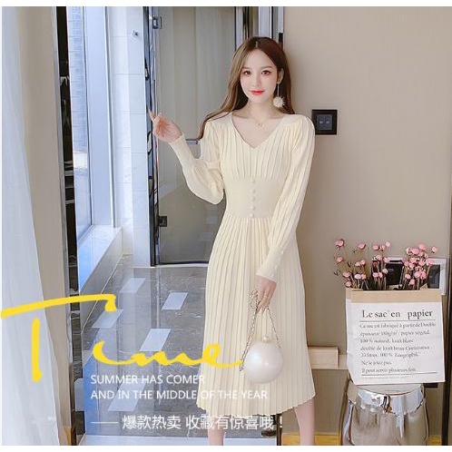 Đầm sweater dáng dài thời trang thu đông Pháp mới 2022